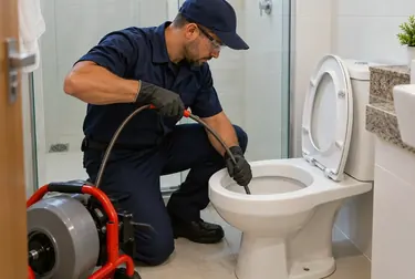 Especialista desentupindo vaso sanitário em Luís Eduardo Magalhães.
