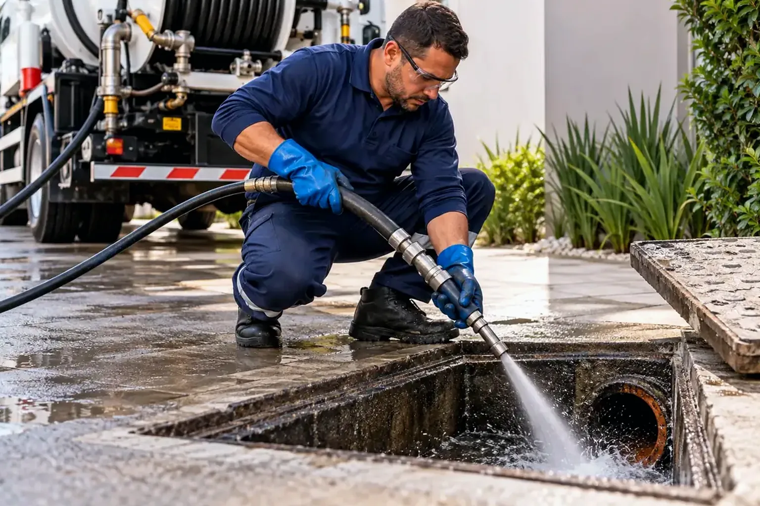 Técnico realizando hidrojateamento em Luís Eduardo Magalhães.